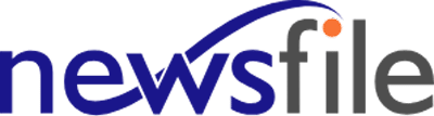 The image shows the logo of Newsfile, featuring the word "newsfile" with a blue swoosh and an orange dot over the letter "i".