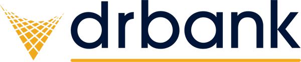 Logo of drbank with a yellow grid pattern forming a triangular shape on the left and “drbank” written in lowercase blue letters to the right.